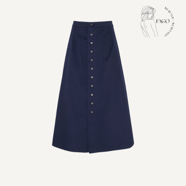 Chân váy dáng dài xanh navy nút dọc 