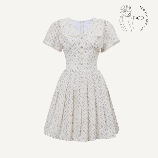 Đầm Xoè Dáng Ngắn Cổ Vest Hoa Nhí 